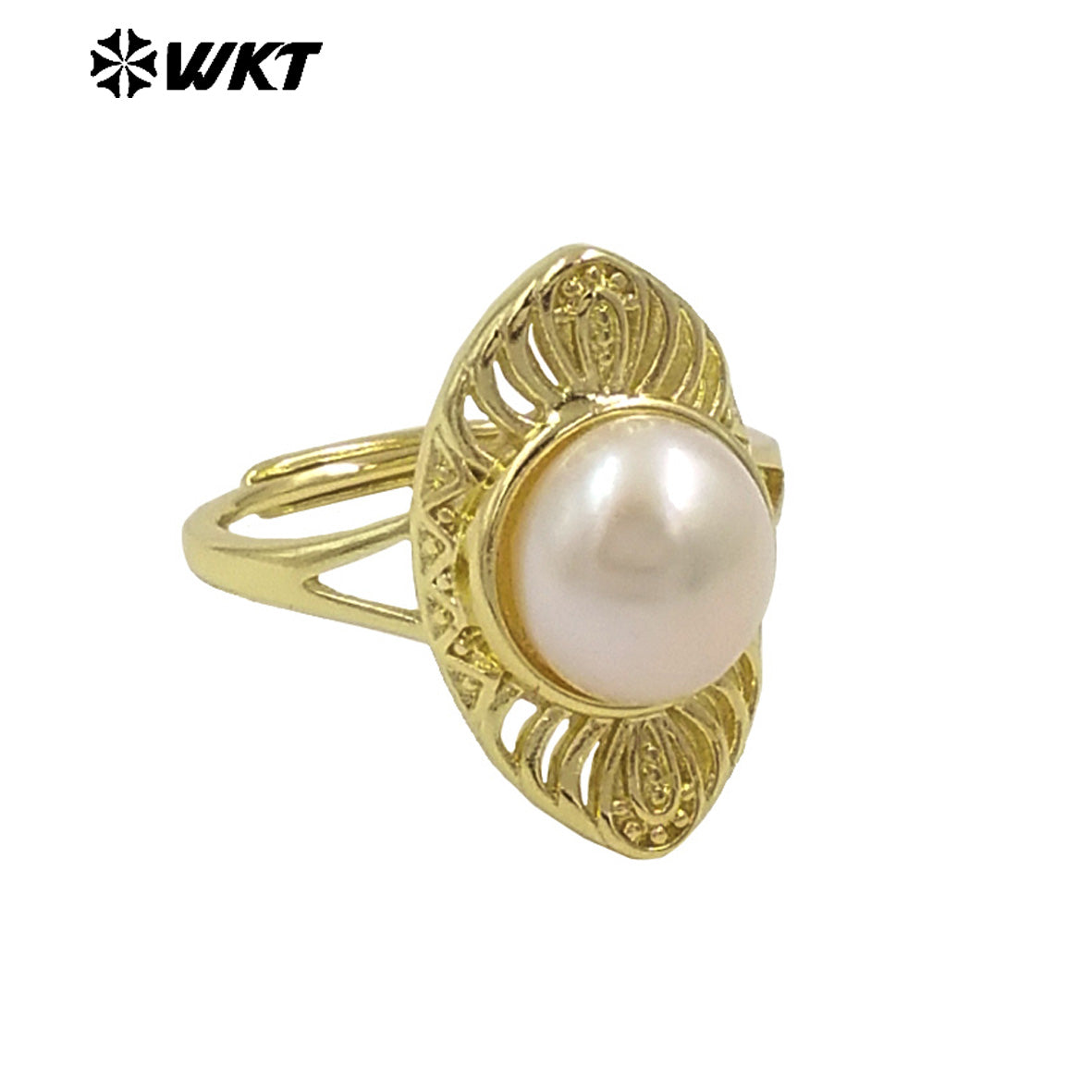 WT-MPR107 New Wholesale Women Gold Plated Adjustable Size Natural Pearl and Red Coral Ring Party Jewelry