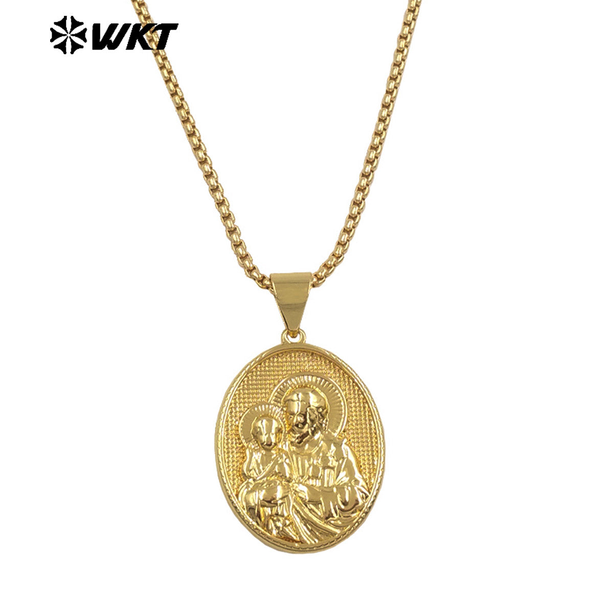 WT-JFN35 New Sales Yellow Brass Oval Shape Religion Pendant Necklace Multi Patterns Gold Plated Chain Women Daily Wearing