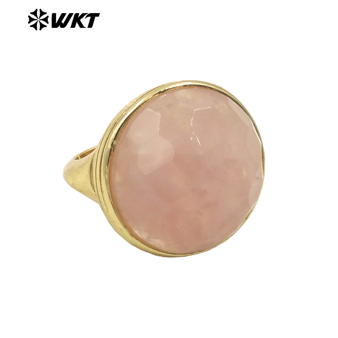 WT-R514 Wholesale New Design Big Round Natural Jade Spring Bright Color Women Gold Ring in Adjustable