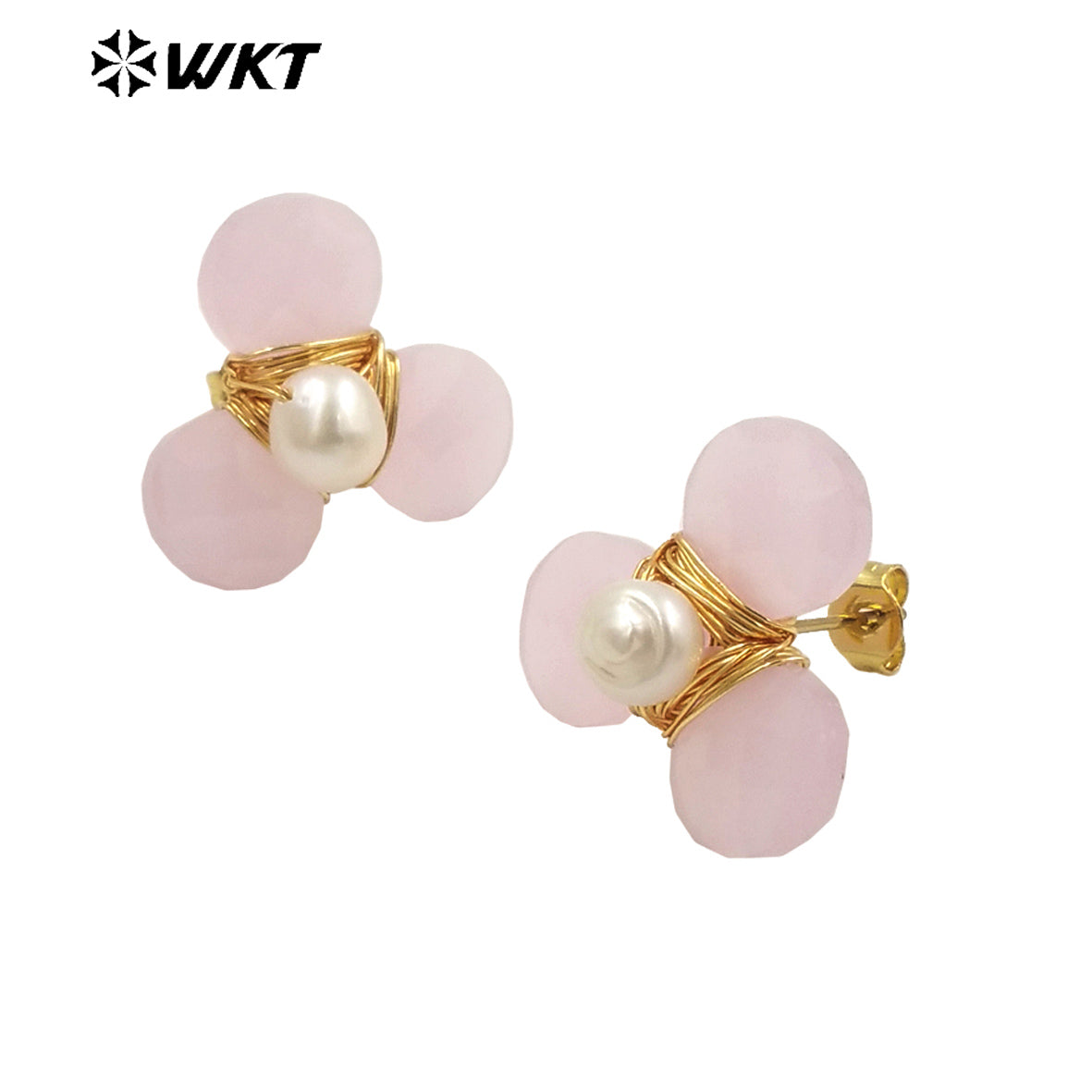 WT-E723 Women New Earrings Design Colorful Cat Eye Stone Flower Studs Handmade Wire Wrapped Pearl Leaf Fashion Girl Earrings