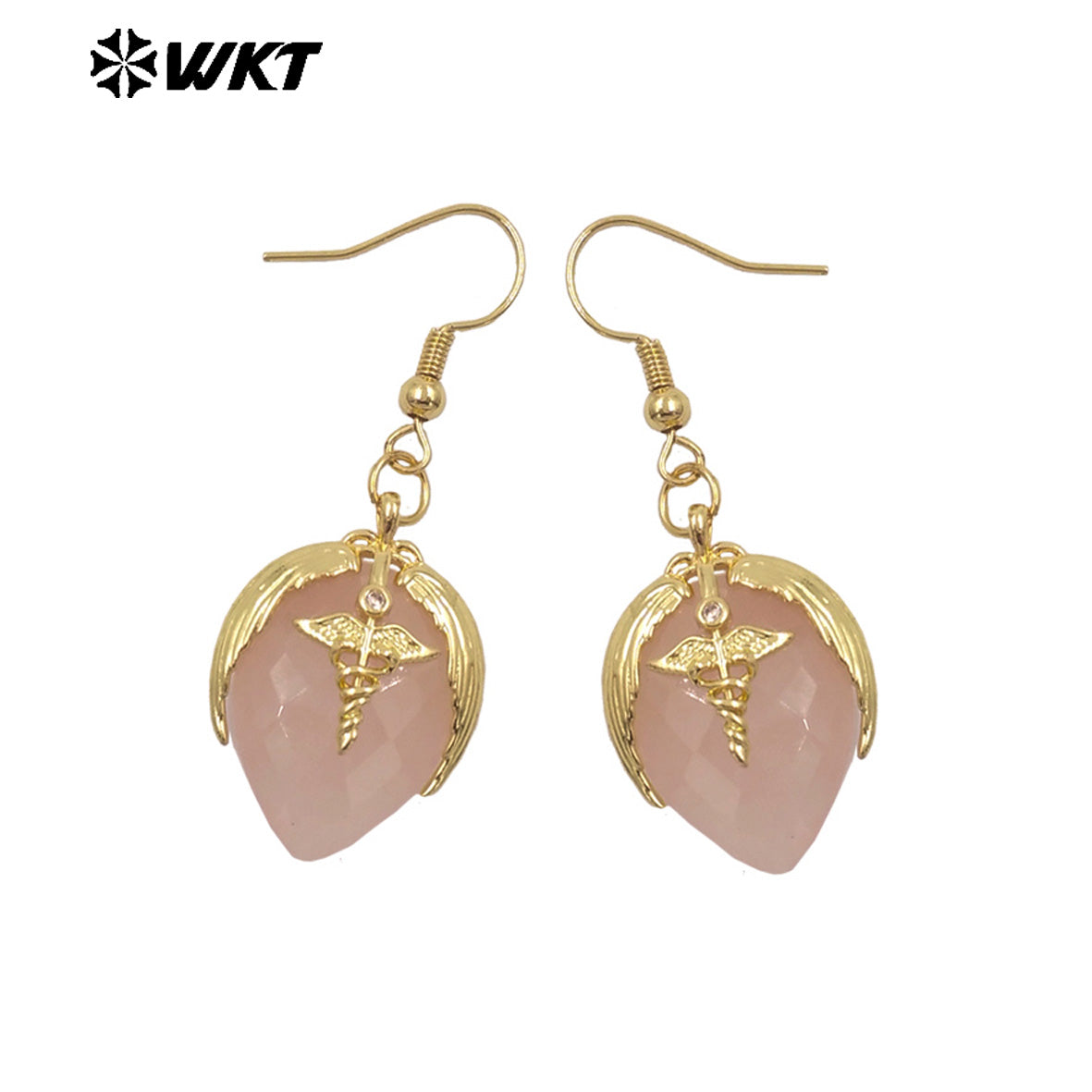 WT-E788 Exquisite Rose Quartz Multi Natural Gemstones Strawberry Shape Gold Plated Earrings For Women Lovely Jewelry Gift
