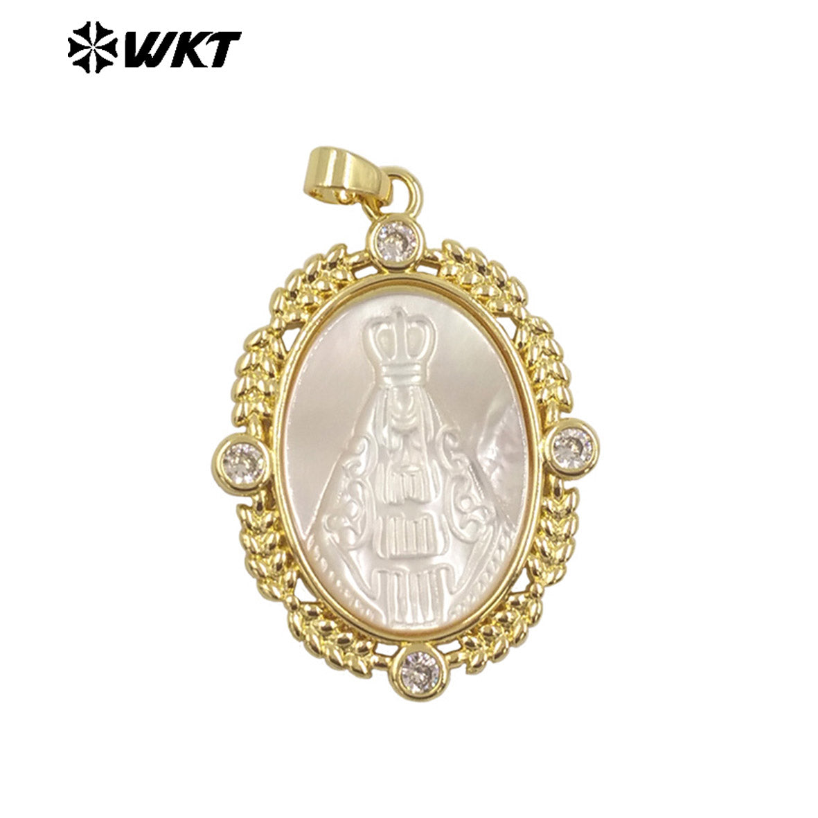 WT-JP370 Wholesale New Design Christian Religious White Shell Carved Jesus and Mary Jewelry Pendants for Birthday Gift