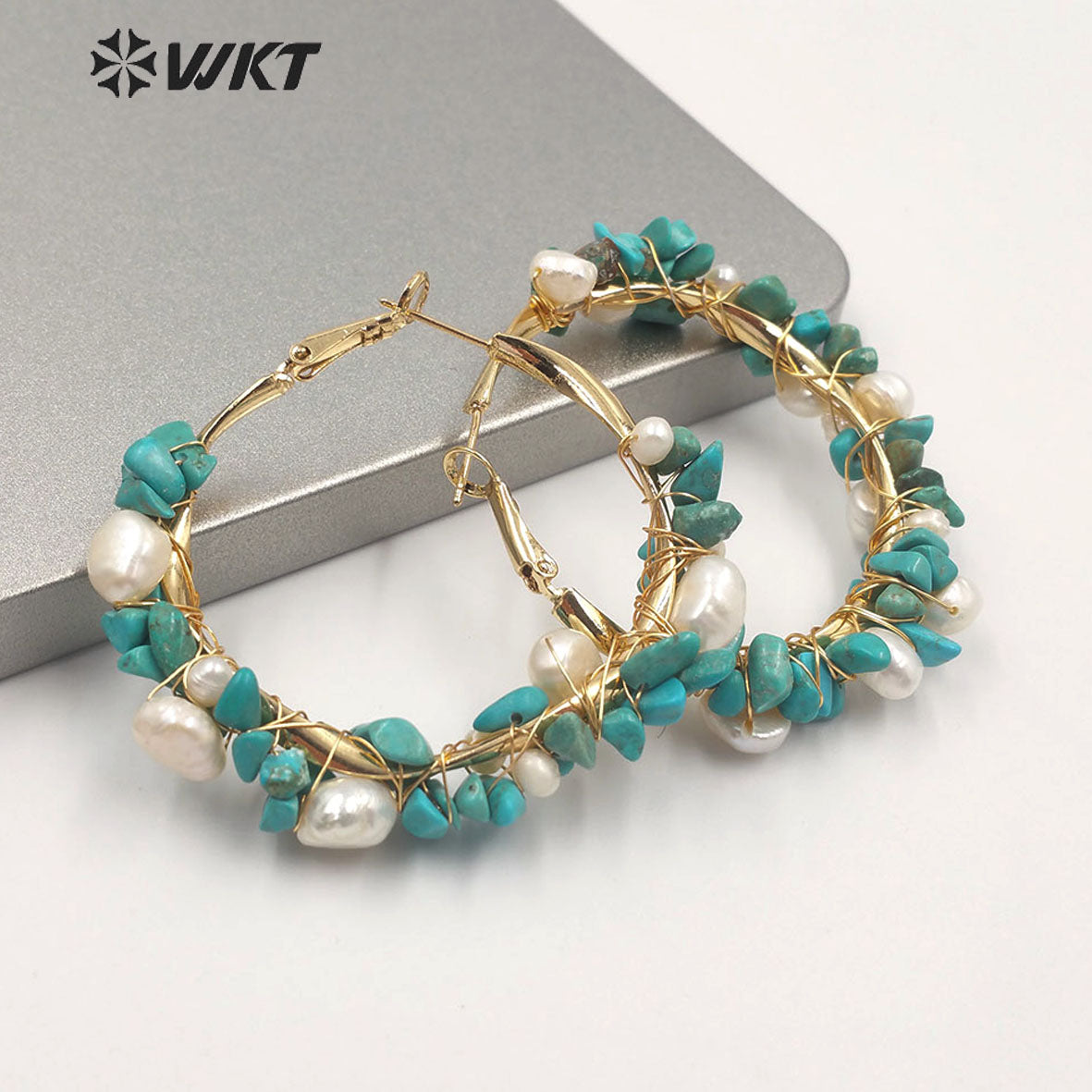 WT-E607 New Exclusive Design Gravel Stone Pearl Earring Multiple Color Selection Women Fashion Gravel Stone Earring