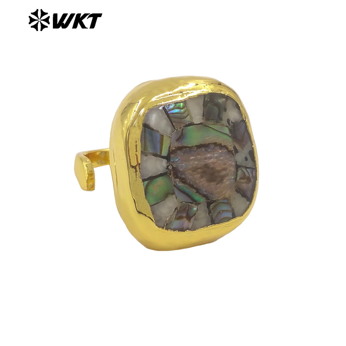 WT-MPR144 Good Quality Boutique Natural Shell Round And Square Gold Electroplated Adjustable Rings For Party Unique Accessories