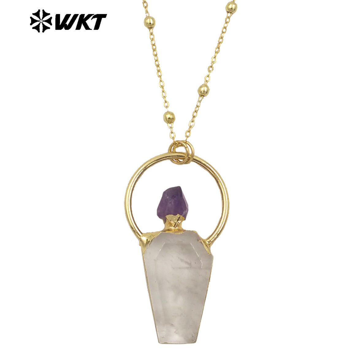 WT-N1465 Newest Fashion Gold Plated Gemstone Carved With Big Ring Hoop Charming Stone Necklace for Birthday Gift