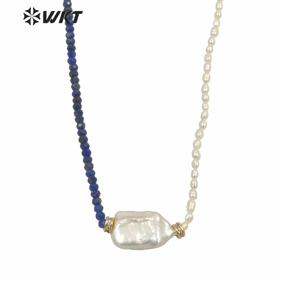 WT-JN132 Wholesale Beautiful DIY Hand Make 4mm Pearl Beads Necklace Women Fashion Square Pearl and Stone Mix Beads Necklace