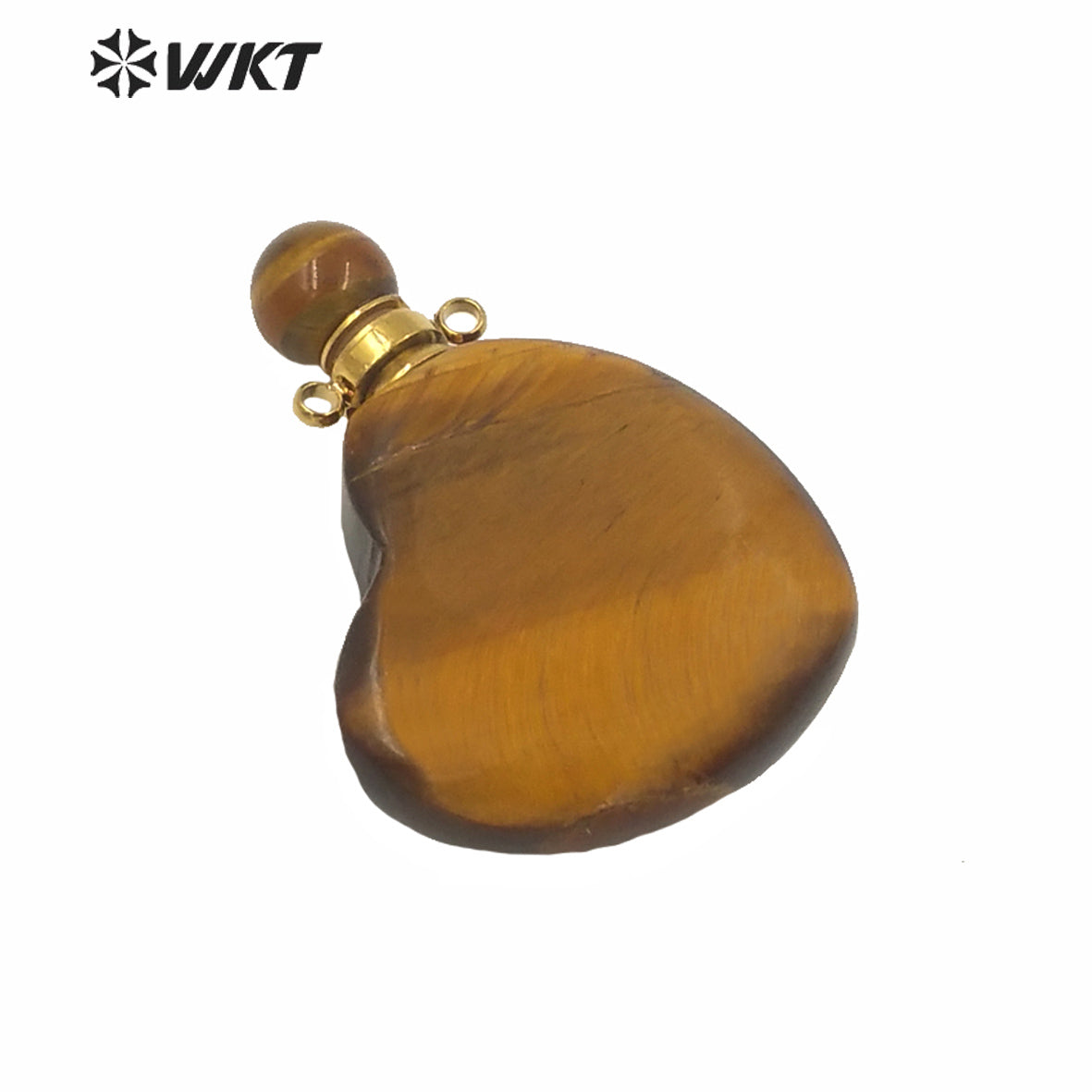 WT-P1604 Wholesale Gorgeous Unique Natural Stone Heart Perfume Bottle Pendant Double Loops Gold Stone Bottle Pendant