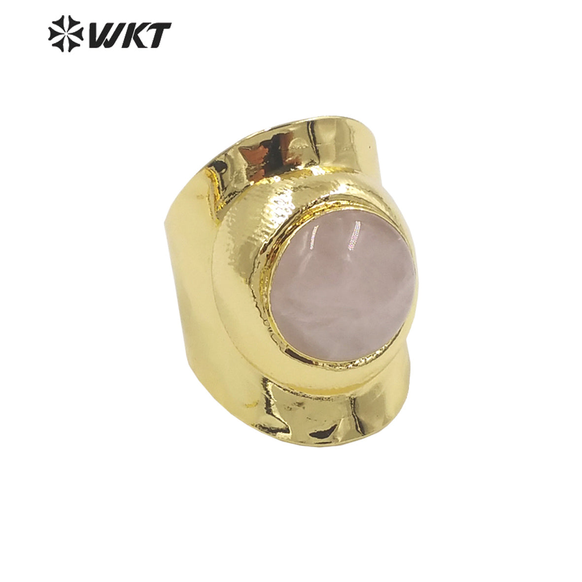 WT-R441 Wholesale Fashion 18k Gold Plated Resist Tarnishable Round Stone Ring Lovely Energy Gemstone Cocktail Ring