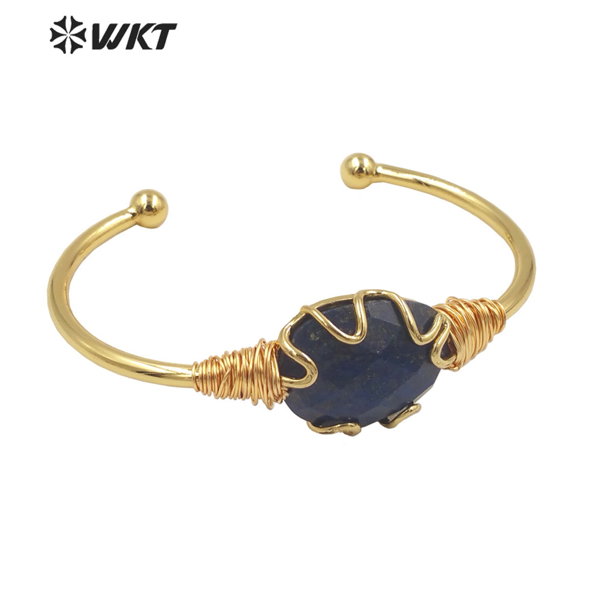 WT-B644 WKT Lovely Fashion Design Trendy Gift for Women Gemstone 18k Plating C Shaped Natural Colorful Gemstone Bracelets
