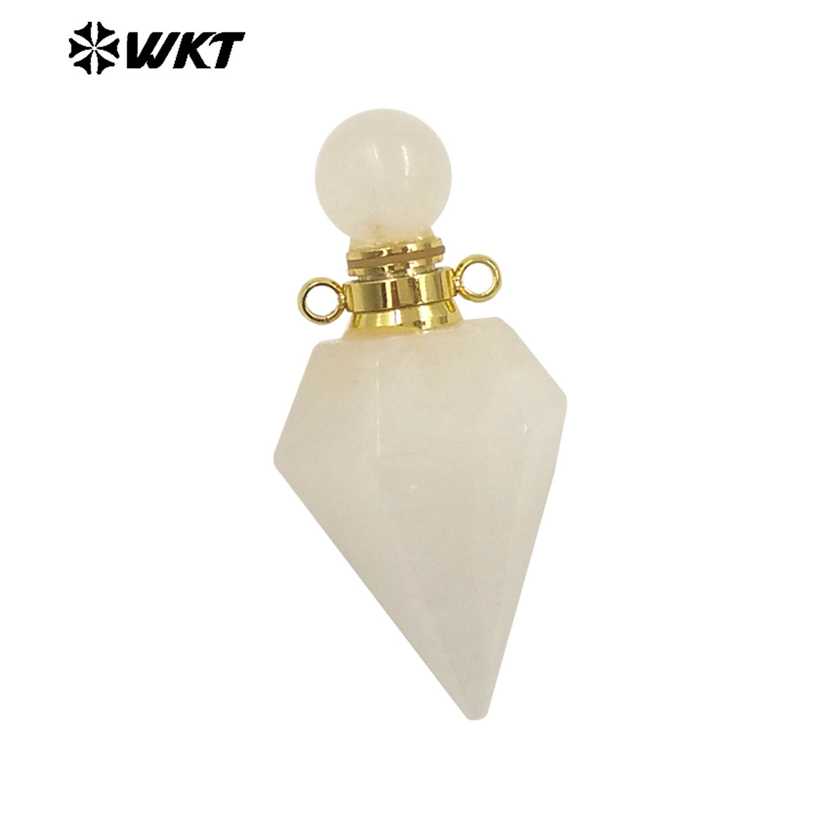 WT-P1983 Wholesale Fashion 18K Gold Plated Stainless Steel Double Loops Bullet Point Natural Quartz Perfume Bottle Pendant