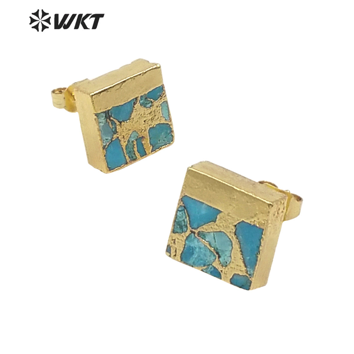 WT-E660 WKT 2022 Fashion Jewelry and Natural Green Stone Turquoises Circle Square Fashion Beautiful Earring Natural Stone Studs
