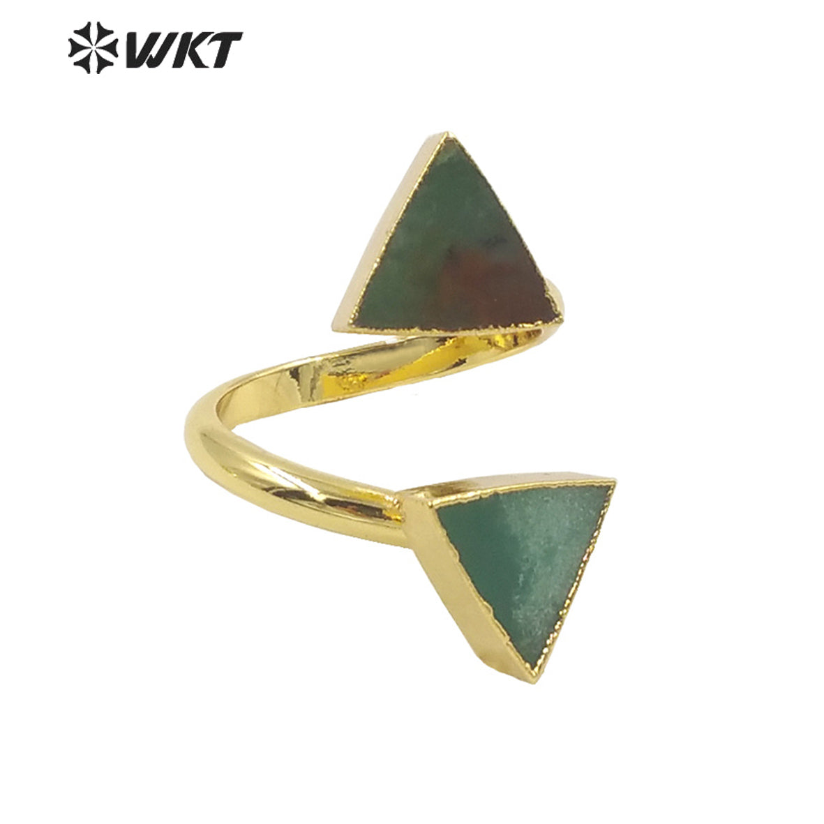 WT-R371 Wholesale Newest Design Double Stone Chrysoprase Jade Ring 18k Real Gold Plated Resist Tarnishable Jewelry Ring