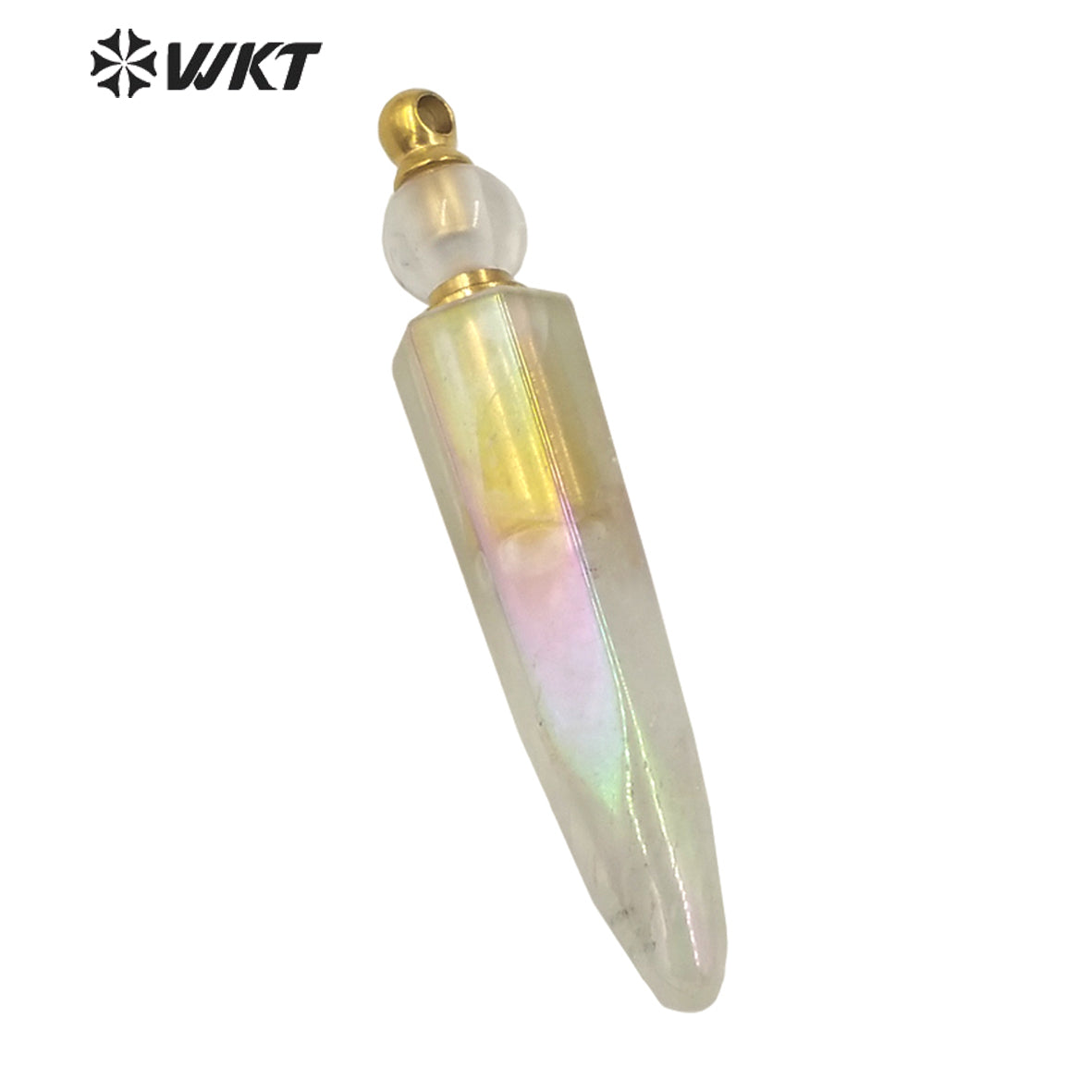 WT-P1620 Wholesale New Design Long Natural Crystal Quartz Angel Aura Perfume Bottle Pendant Fashion Natural Stone Aura Bottle