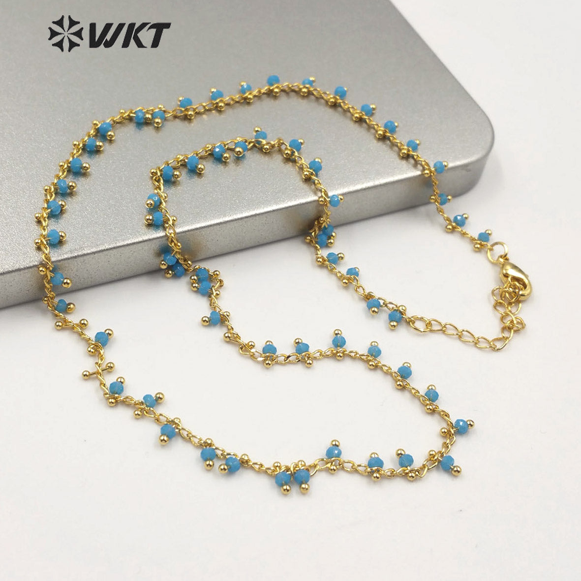 WT-N1202 Hot Sales Crystal Beads Chain Fashion Jewelry Rosary Beads Chain 3mm New Arrival Crystal Beads Necklace