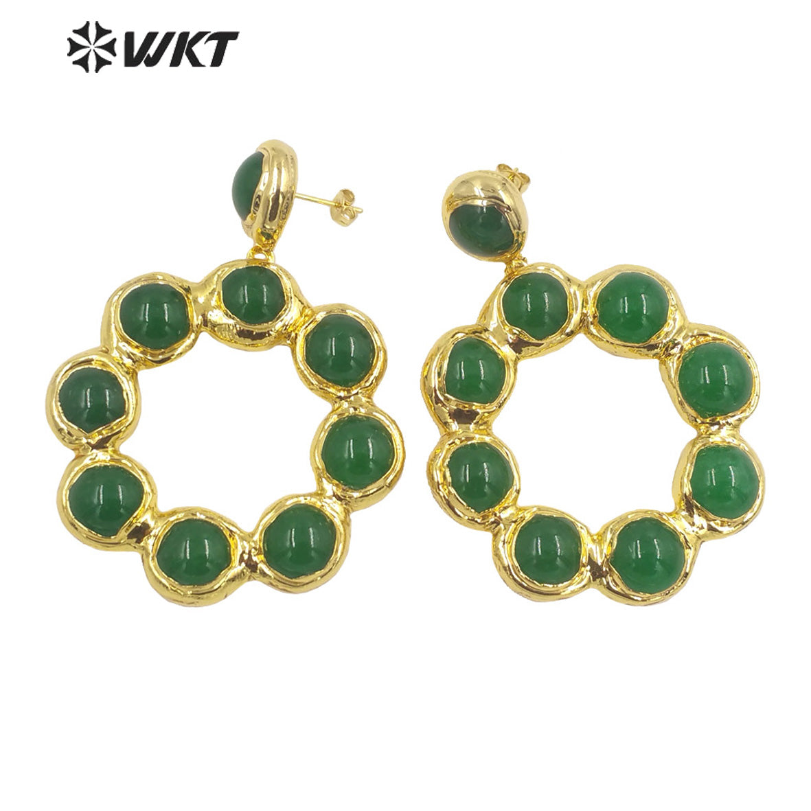 WT-MPE081 Wholesale Fashion Gold Electroplated Freshwater Pearl and Stone Round Ring Earrings Big Dangle Pendant Earrings