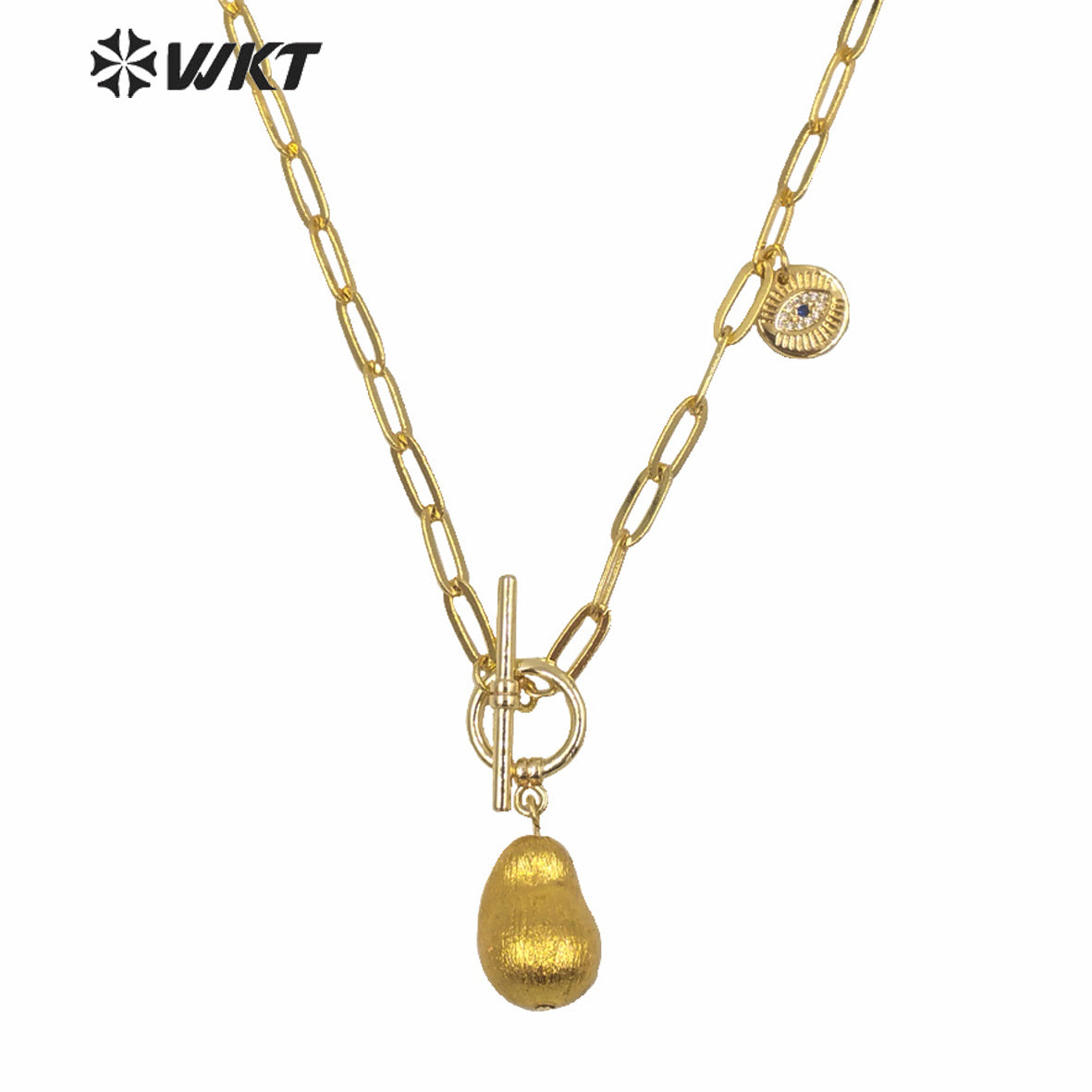 WT-JN129 WKT Wholesale Natural Freshwater Baroque Pearl Pendant Necklace Women Fashion Gold Brass Chain Casual Pearl Necklace