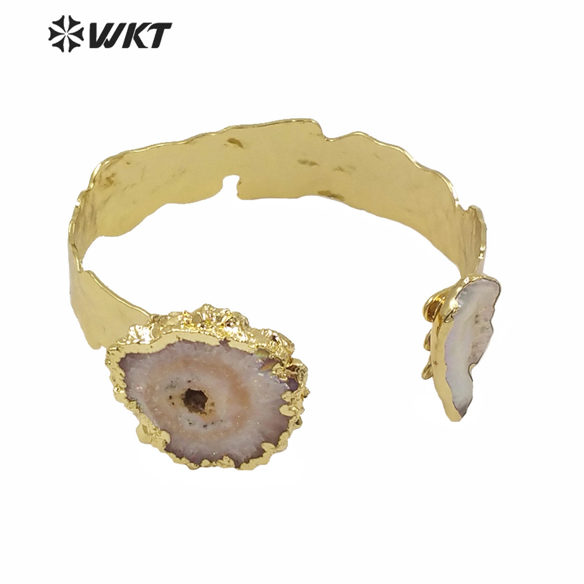 WT-B569 WKT Exclusive Design Natural Stalactite Quartz Gold Plated Bangle Fashion Lady Adjustable Size Real Stone Quartz Bangle