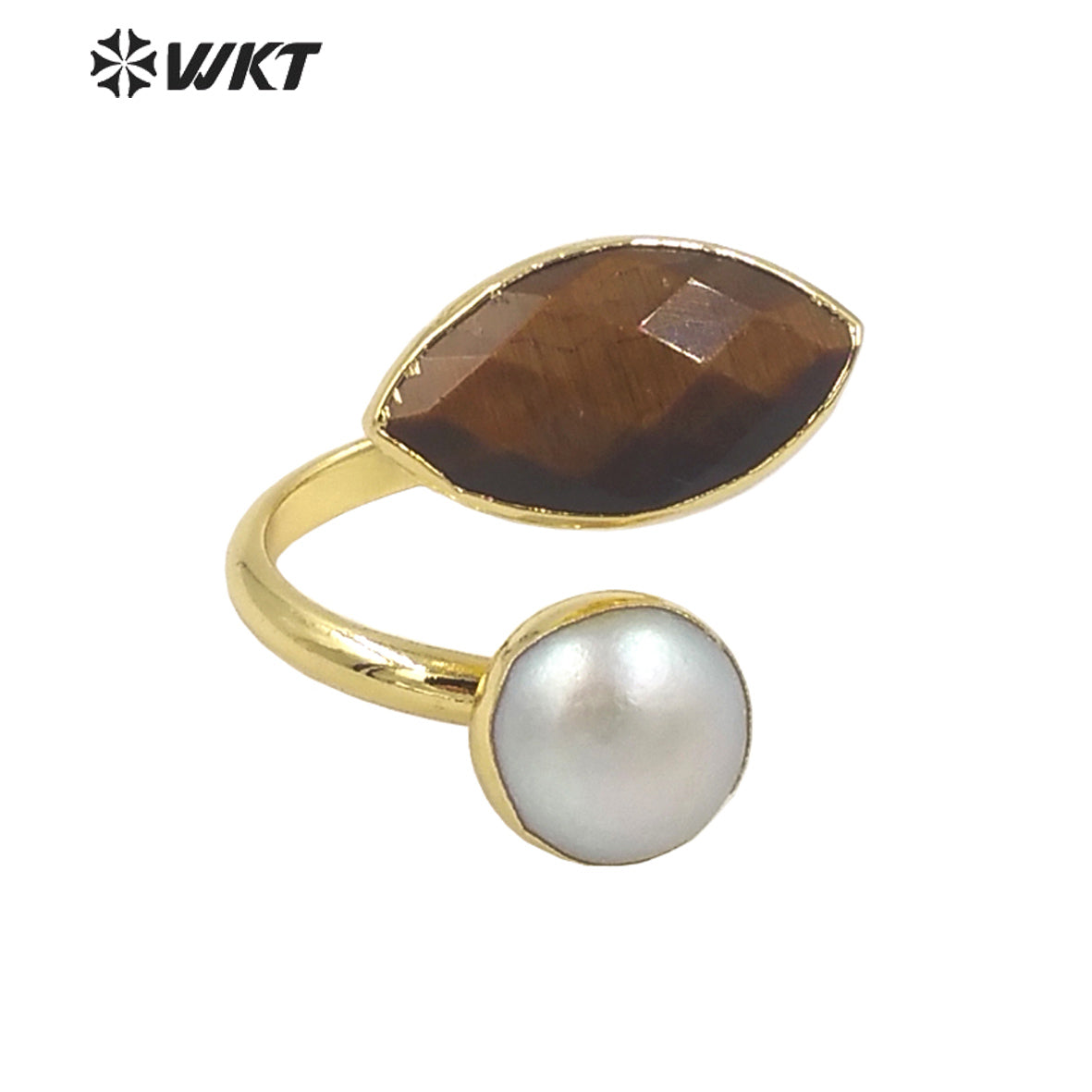 WT-R406 Elegant Natural Gemstone Pearl Rings Adjustable Rings Small Cute 18k Gold Plated As Women Gift Natural Stone Ring