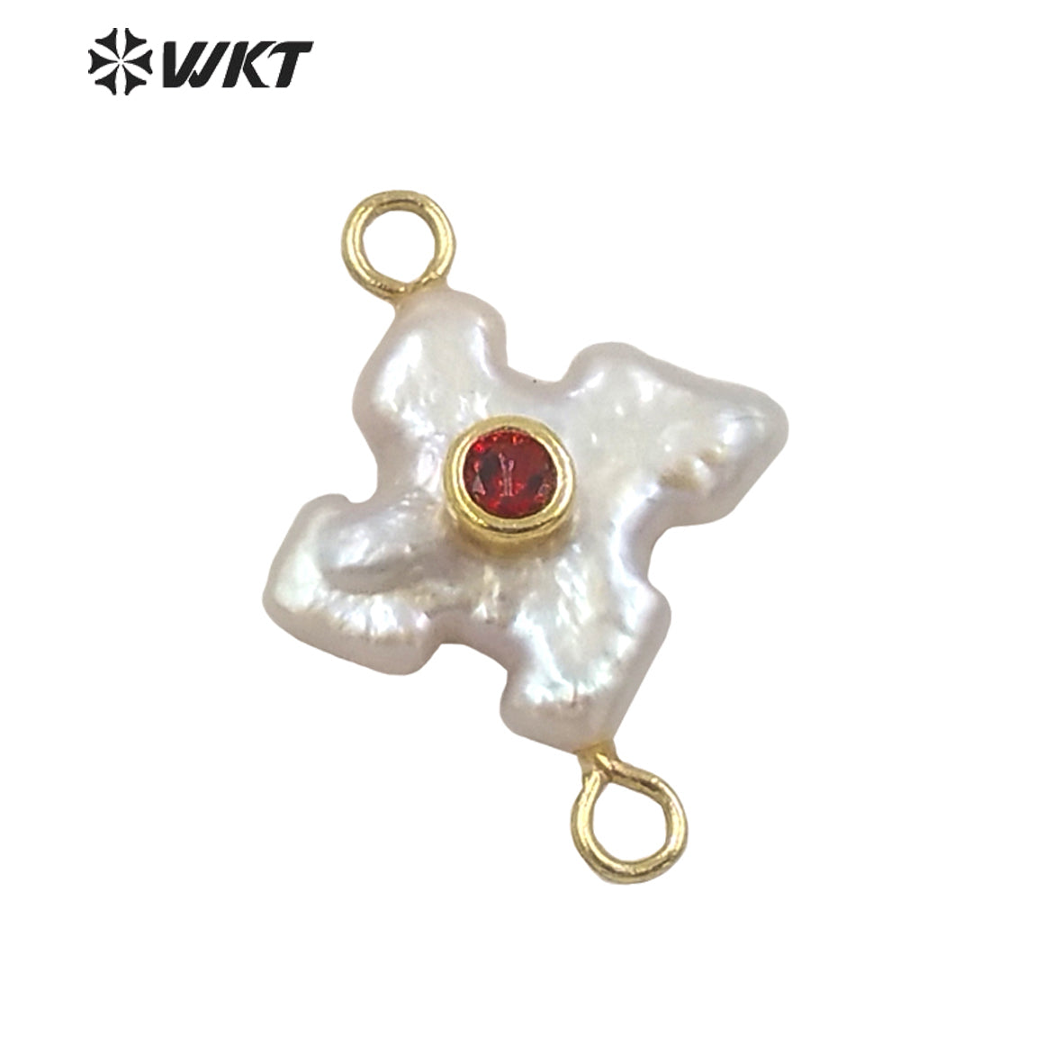 WT-JP252 WKT NEW Natural Freshwater Pearl Cross Pendant Fashion Gold Simple Cz Charm Double Loops Connector As Jewelry Findings