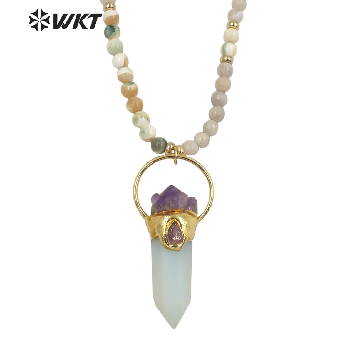 WT-N1339 WKT Fashion Jewelry Hot Style Natural Stone Beads Opal Necklace for Girls Party Pendant Lady Necklace Gift