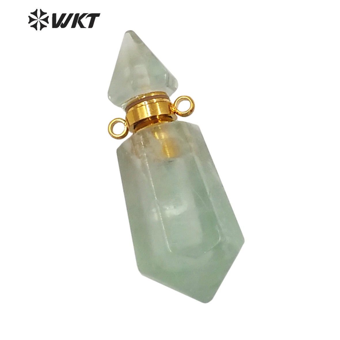 WT-P1638 Amazing Gold Natural Double Point Spirit Quartz Perfume Bottle Stone Pendant High Quality Jewelry Bottle Pendants