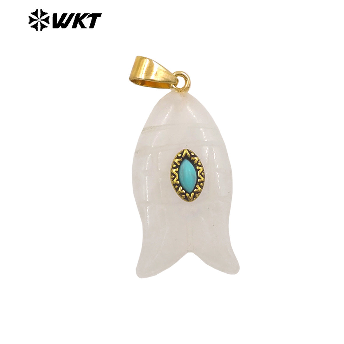 WT-P2012 Wonderful Gold Plated Fish Shape Multi Colors Natural Gemstones Set In Small Stone Pendants For Unique Jewelry Making