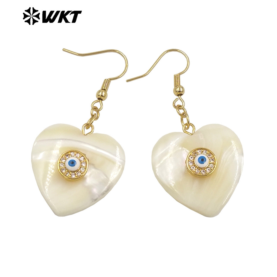 WT-MPE130 Lovely 18k Gold Plated Lady Natural White Shell Heart Earring With Micropave Cubic Zircon for Girl Birthday Gift