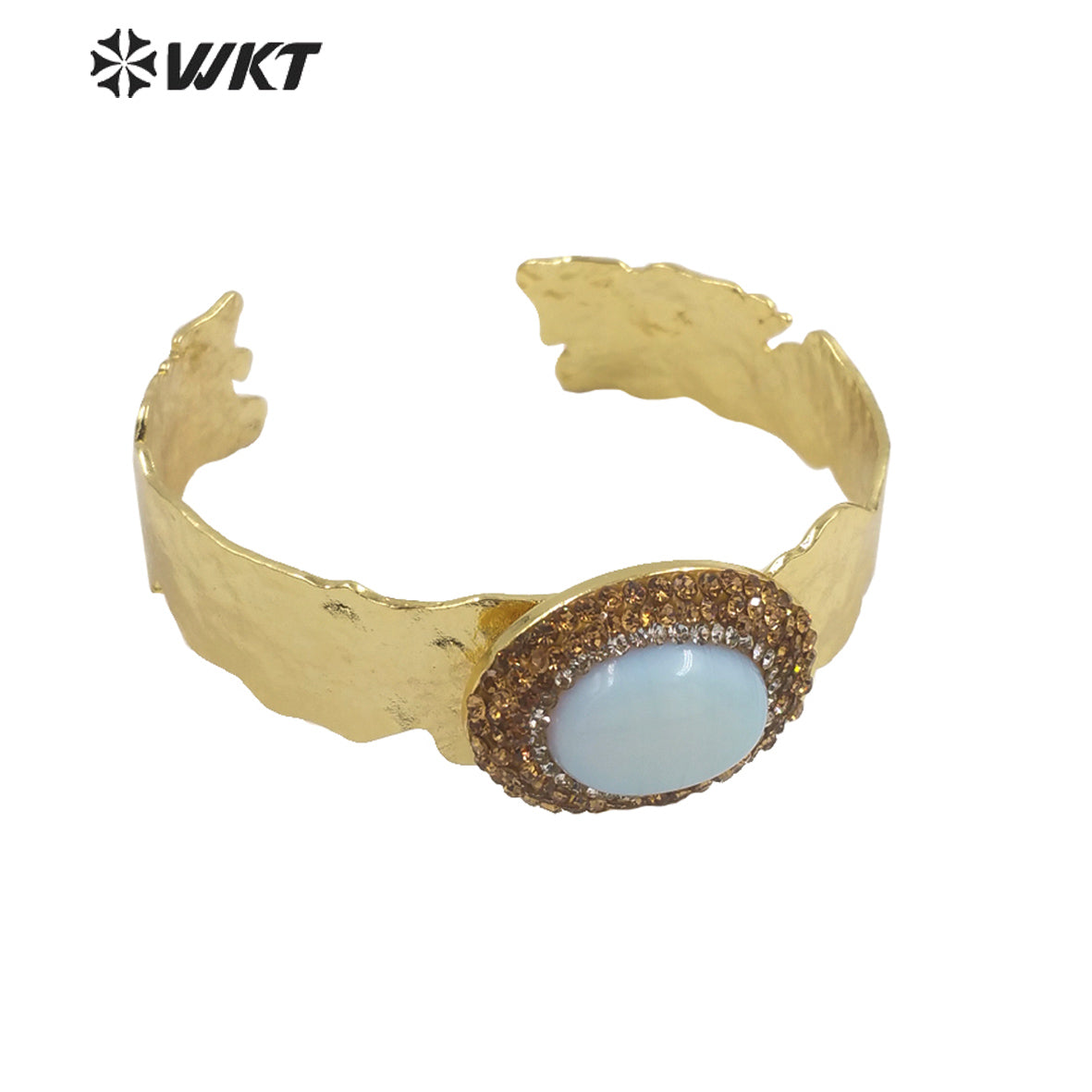 WT-B628 Europe Colorful Precious Gemstone Opening Bangle with Rhinestone Setting Women Oval Amethyst Stone Bangle
