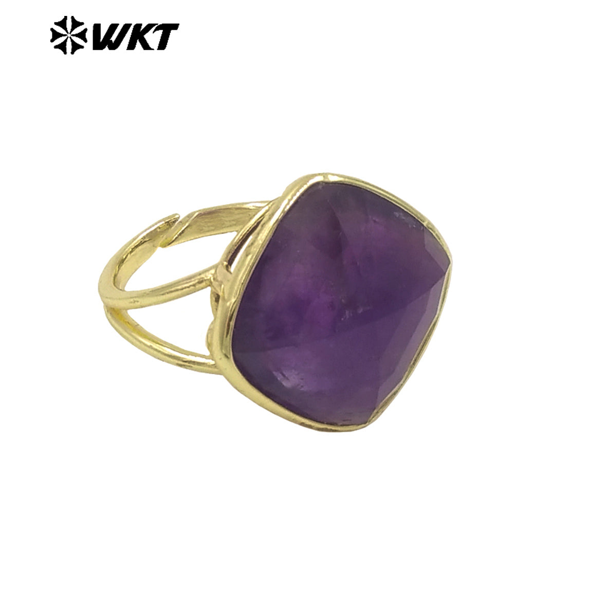 WT-R564 Wholesale Fashion Gold Plated Natural Stone Bezel Setting Square Amazonite Labradorite Gemstone Ring