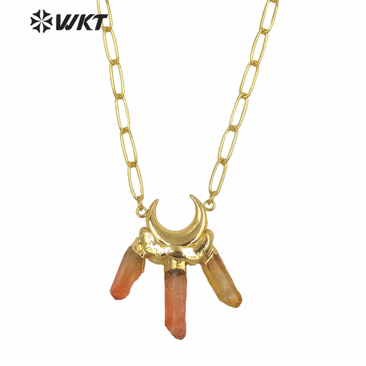 WT-N1251Wholesale New Rainbow Colorful Aura Quartz Statement Stone Necklace Fashion Triple Color Quartz Pendant Stone Necklace