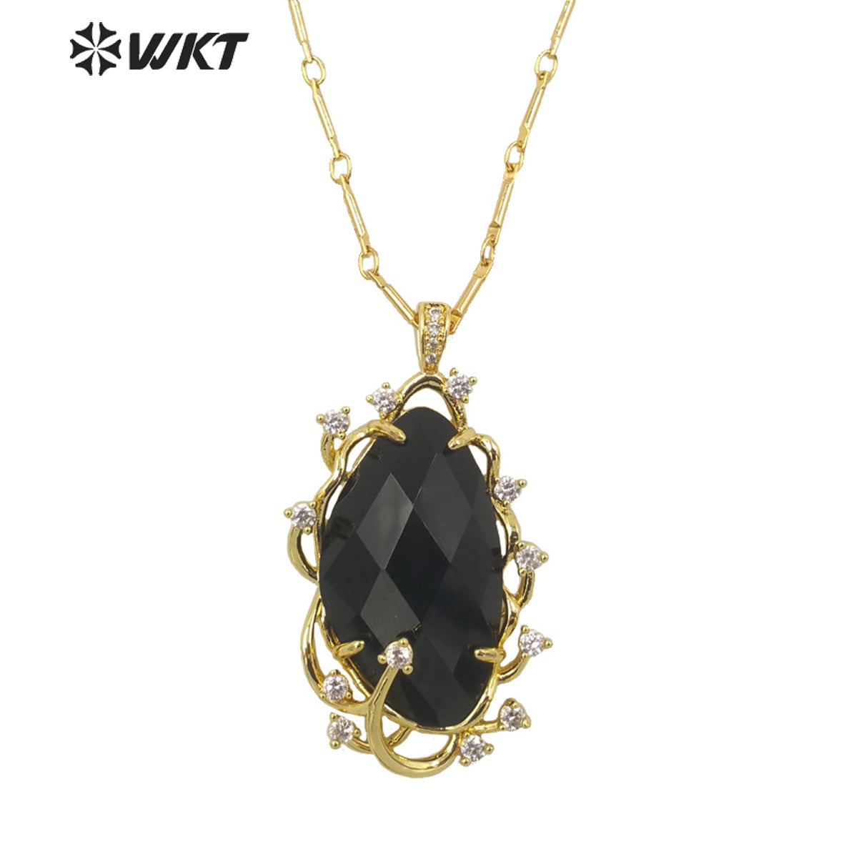 WT-N1351 Wholesale Fashion Gold Plated Natural Gemstone Bezel Setting Pendant Necklace Women Gorgeous Micro Pave Stone Necklace