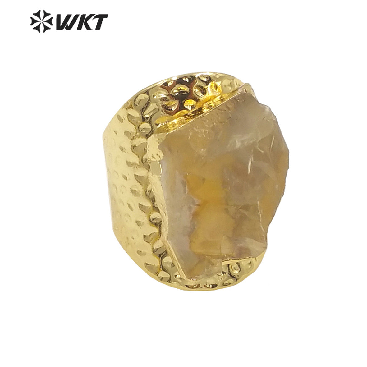 WT-R369 Amazing Gorgeous Raw Stone Quartz Cocktail Ring 18k Real Gold Plated Nontarnishable Aqua Energy Jewelry Stone Ring
