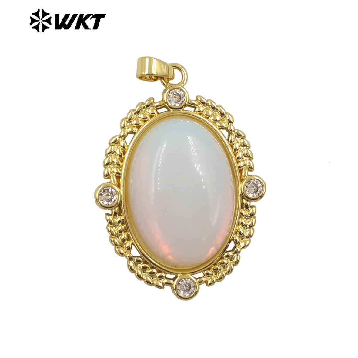 WT-P1985 Wholesale Fashion Gold Bezel Setting With Zircon Around Natural Oval Rose Quartz Stone Pendant for Necklace