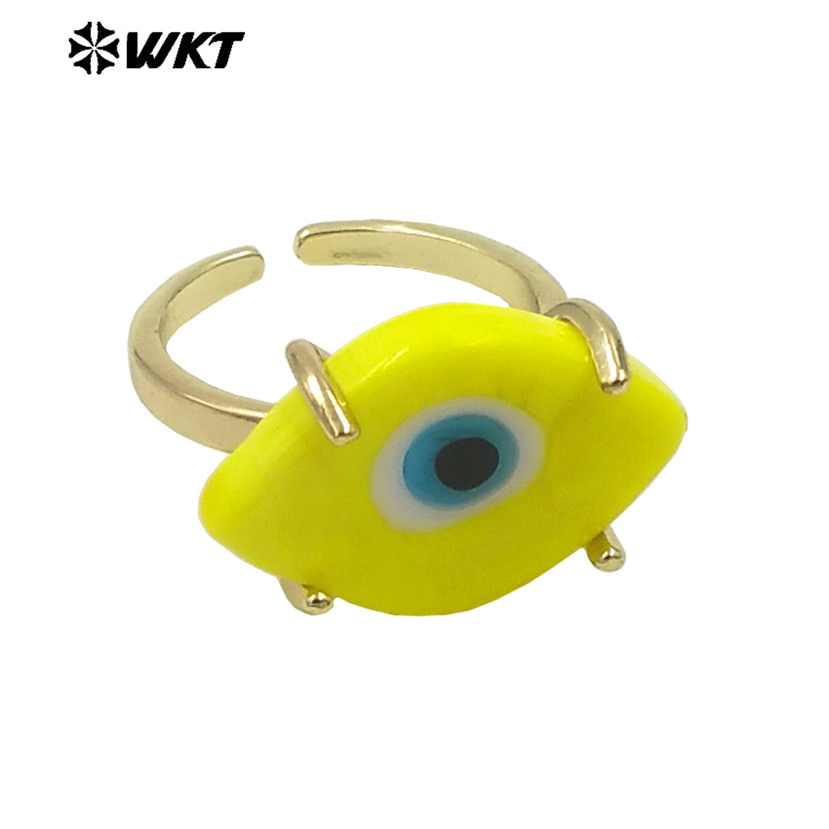 WT-MPR088 Wholesale Fashion Gold Claw Setting Resin Horse Eye Ring for Girl Healing Attractive Drop Oil Making