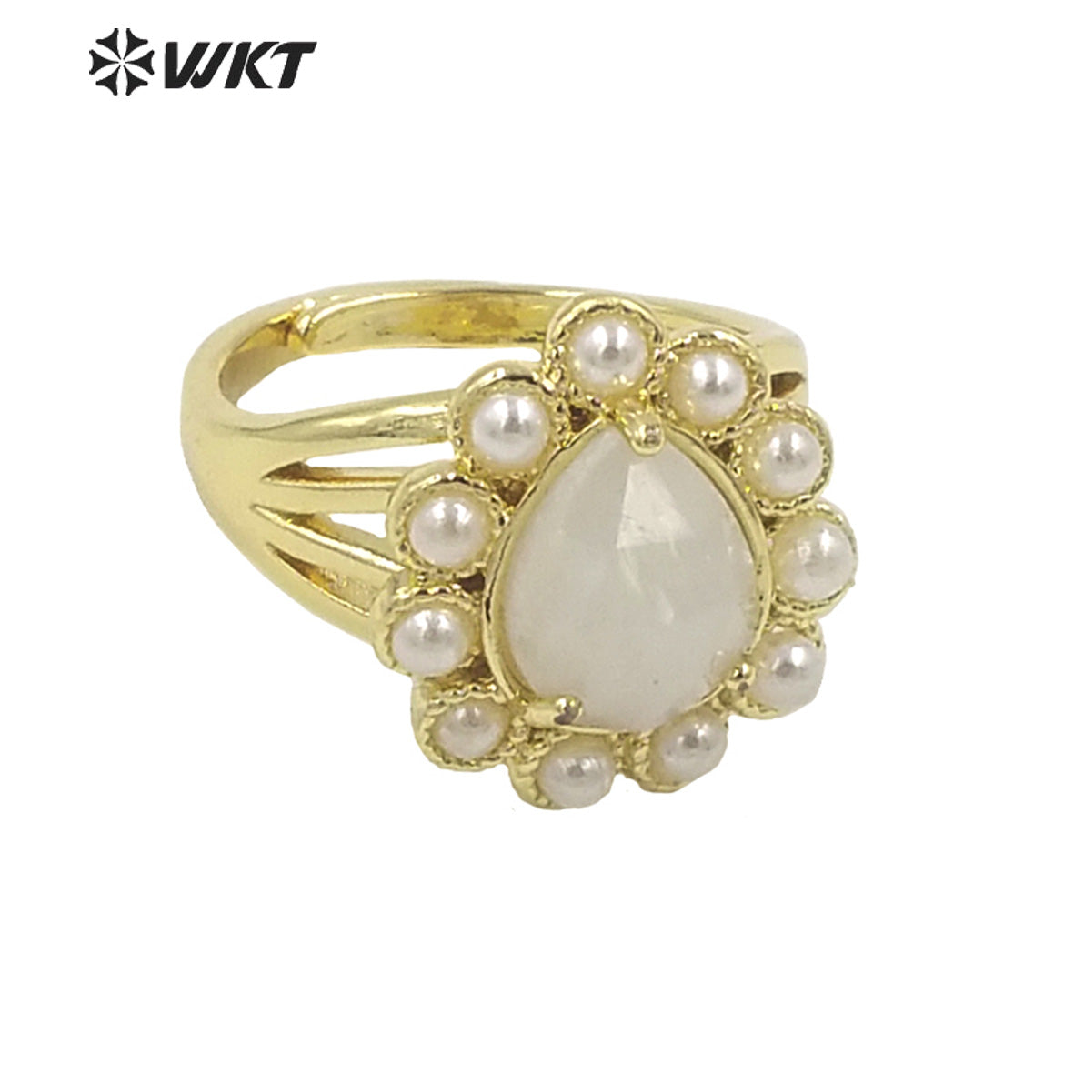 WT-MPR082 Amazing Delicate Fashion Gold Women 18K Plated Teardrop Open Adjustable Tiger Eye Stone Ring