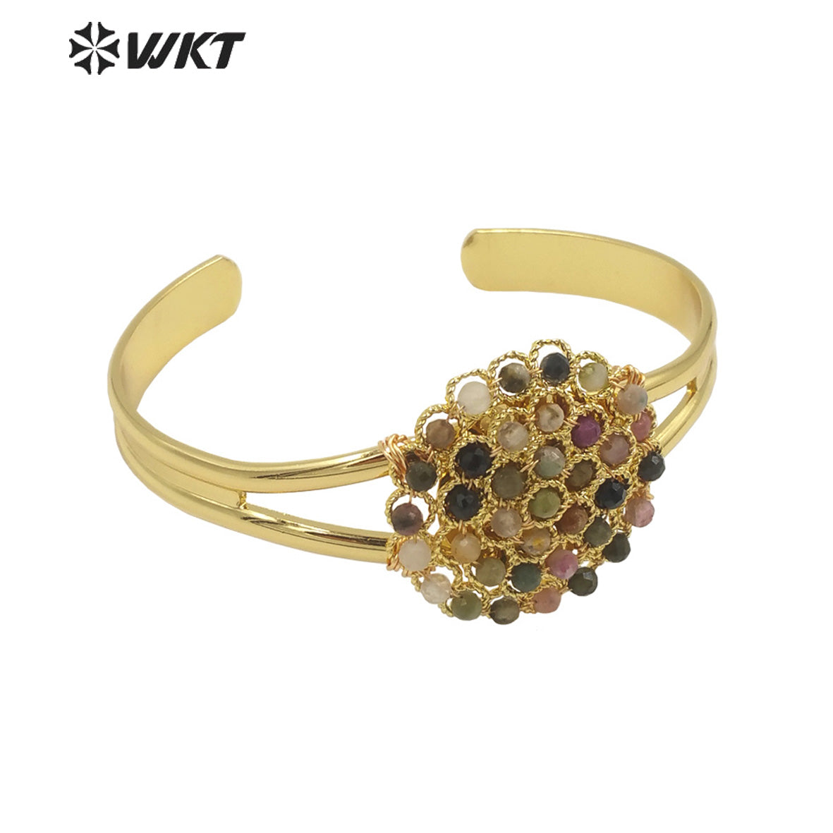 WT-B642 WKT Lovely Fashion Design Trendy Gift for Women Gemstone 18k Plating C Shaped Natural Colorful Gemstone Bracelets