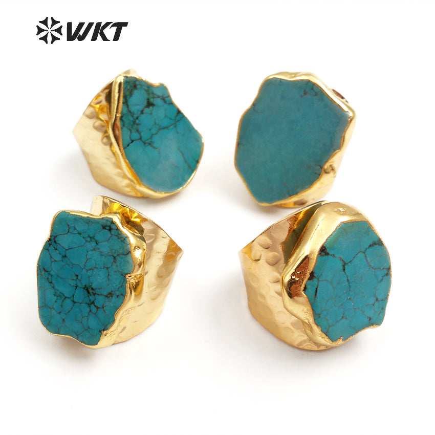 WT-R126 New Natural Gemstone Trendy Gold Electroplated Stone Ring, Fashion Turquoise Stone Ring