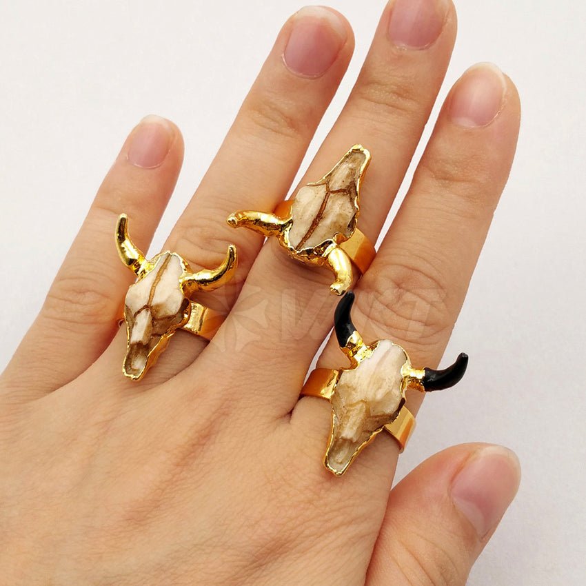 WT-R285 Wholesale Buffalo Head With Real Gold Electroplate Adjustable Fashion Buffalo Head Ring
