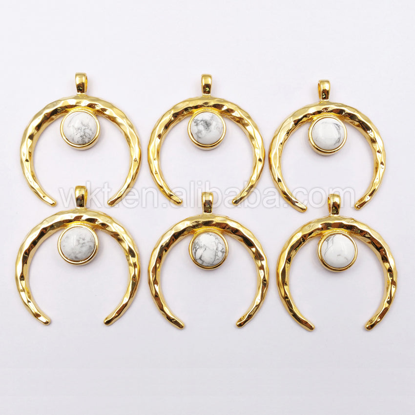 WT-P1111 Crescent Fashion Pendant With Natural White Turquoise Pendant Wholesale Amazing Crescent Pendant