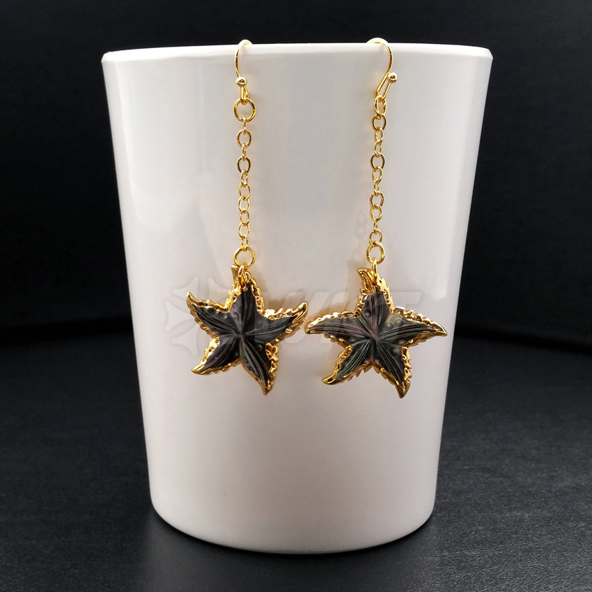 WT-E347 Wholesale New Arrival Fashion Hand Carved Sea Shell Star Earrings Women Gold Trim Dangle Charm Pendant Earrings