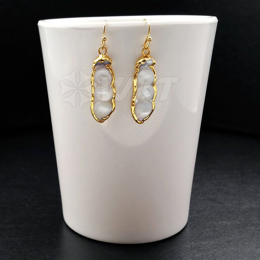 WT-E348 Wholesale New Arrival Natural Shell Earrings Shell Bean Bead 18K Real Gold Plated Special Lucky Bean Earrings