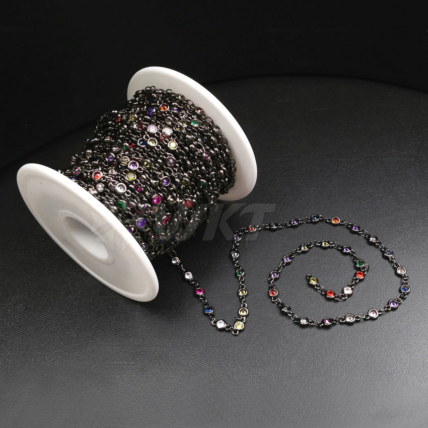 WT-BC106 WKT New Fashion Jewelry 18 K Real Gold Gun Black Multic Color Cubic Zircon Beads Chain