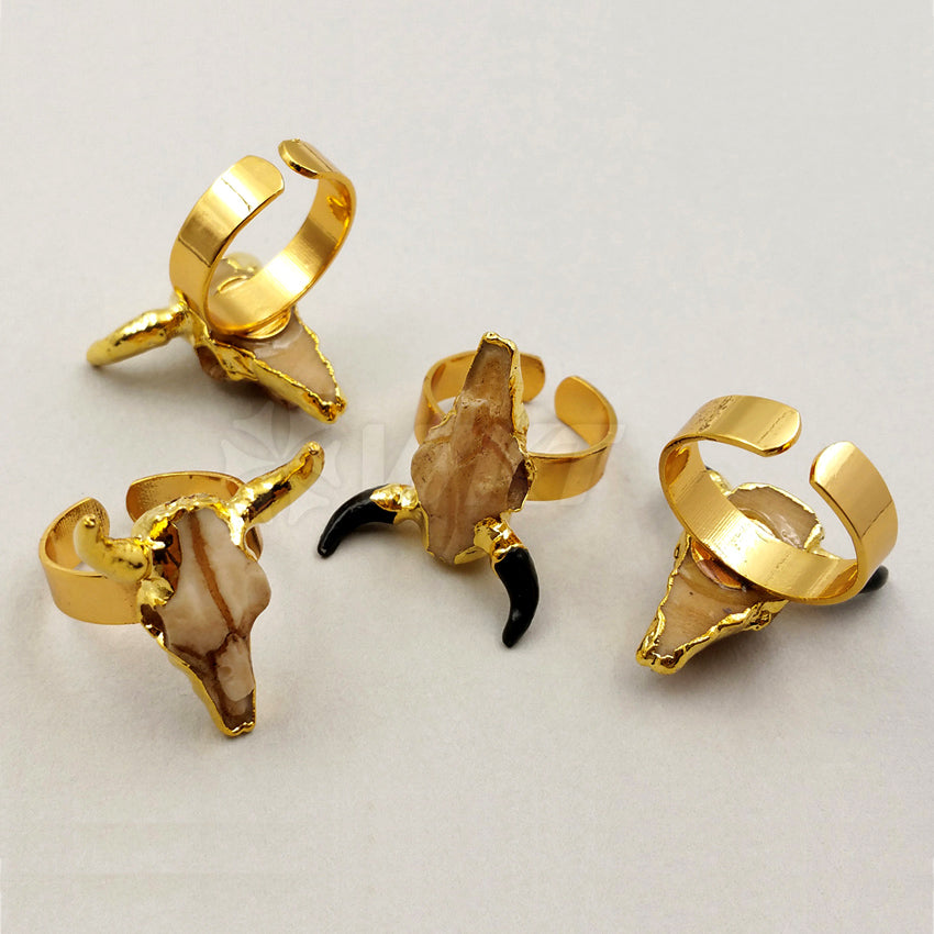WT-R285 Wholesale Buffalo Head With Real Gold Electroplate Adjustable Fashion Buffalo Head Ring