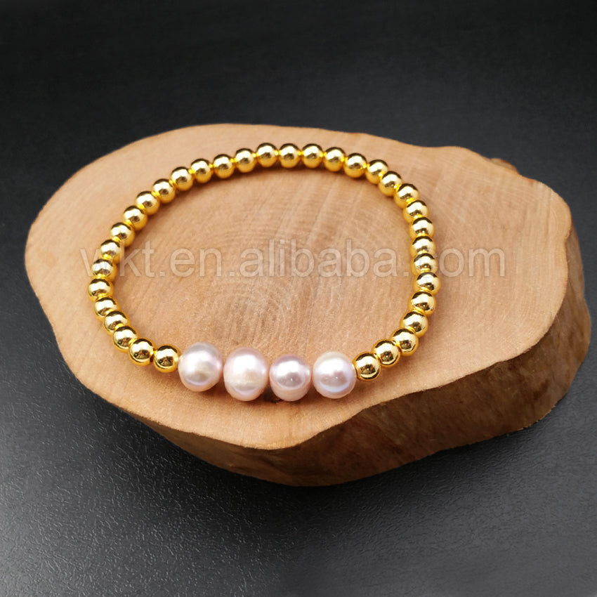 WT-B349 Simple Bracelets With Natural Pearl Bracelets for Women Wholesale Gold Beads Bracelets