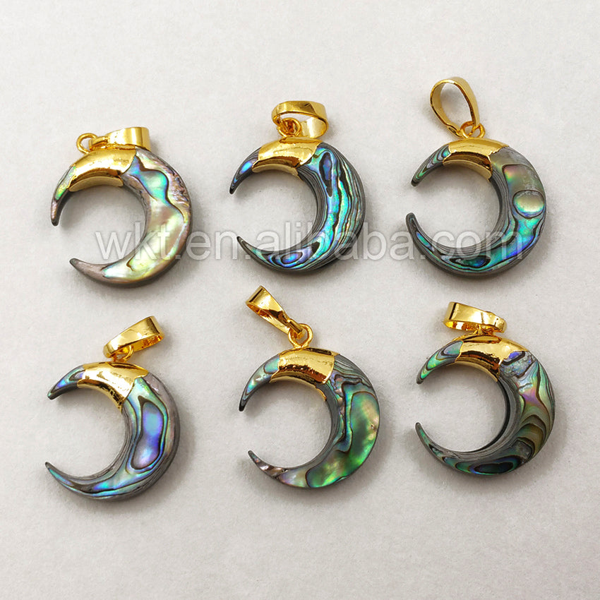 WT-P1131 WKT New Arrival Wholesale Unique Design Custom Multiple Natural Abalone Shell Moon Pendant Gold Loop Small Pendant