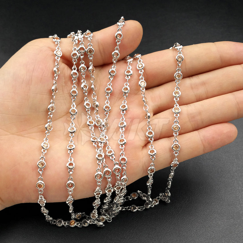 WT-BC089 Wholesale High Quality 24K Silver Plated Brass Chain With Generous Round CZ for Necklace Naking