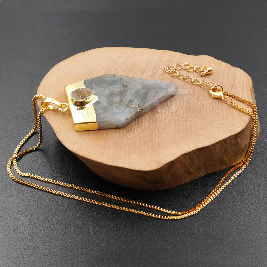 WT-N970 Wholesale New Arrival Natural Gray Labradorite Irregular Blade Shape Gemstone Necklace With Agate Bead for Woman Making