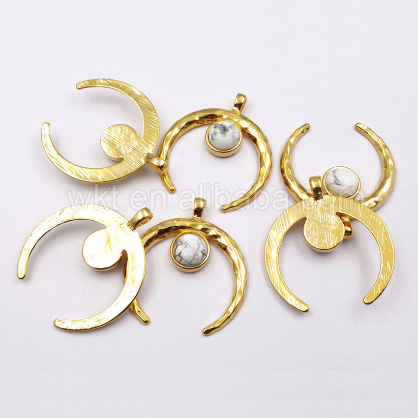 WT-P1111 Crescent Fashion Pendant With Natural White Turquoise Pendant Wholesale Amazing Crescent Pendant
