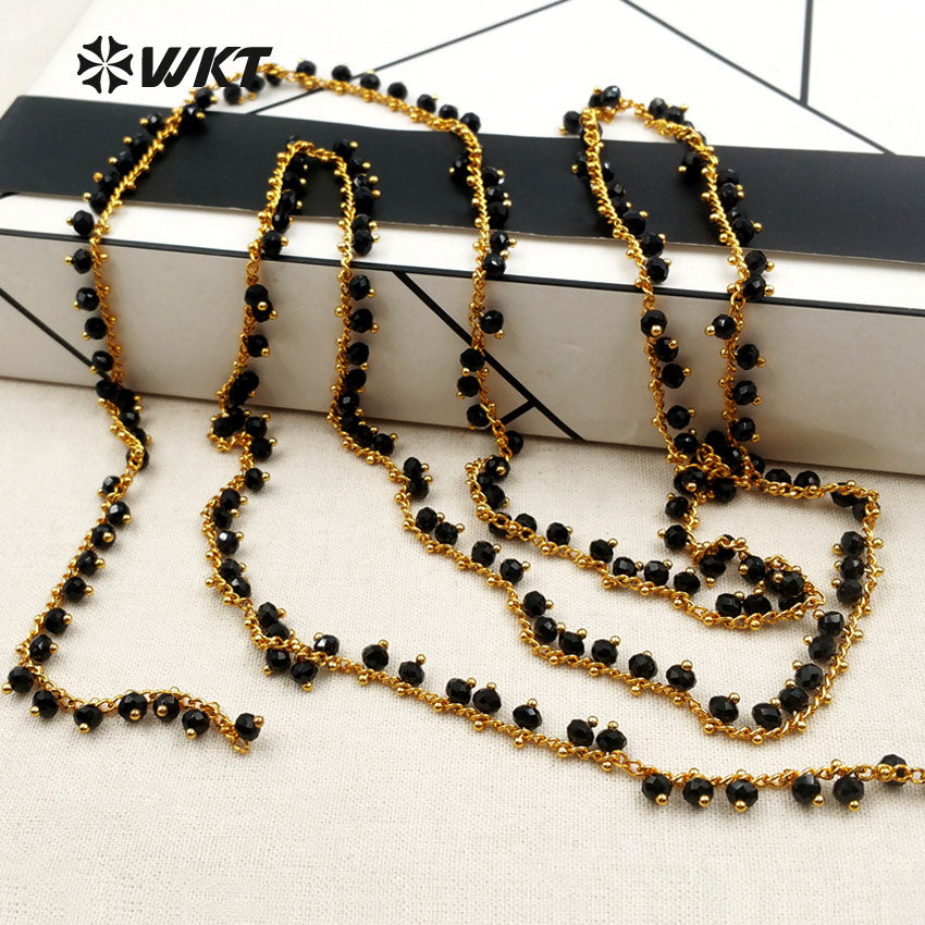 WT-RBC035 Noble High Quality Rosary Beads Chain Necklaces Plated With Black Crystal Beads Chain Bracelets a Lot/5meters