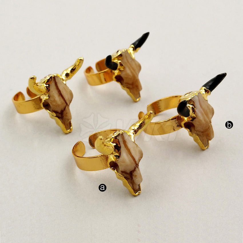 WT-R285 Wholesale Buffalo Head With Real Gold Electroplate Adjustable Fashion Buffalo Head Ring